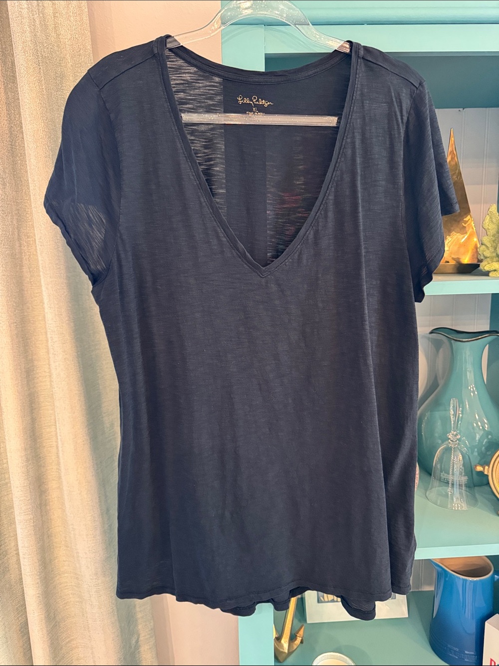 Lilly Pulitzer Etta Black V-Neck Short Sleeve Tee XL VGUC